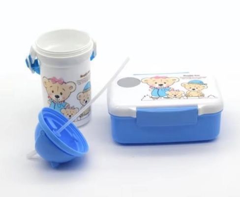 Convenient 500ml Straw Kettle Plastic Lunch Box Set for Students and Children