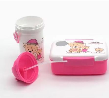 Convenient 500ml Straw Kettle Plastic Lunch Box Set for Students and Children