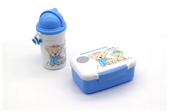 Customized Logo Acceptable Children Cartoon Lunch Box Set with 500ml Straw Kettle