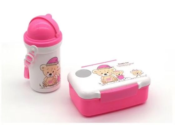 Customized Logo Acceptable Children Cartoon Lunch Box Set with 500ml Straw Kettle