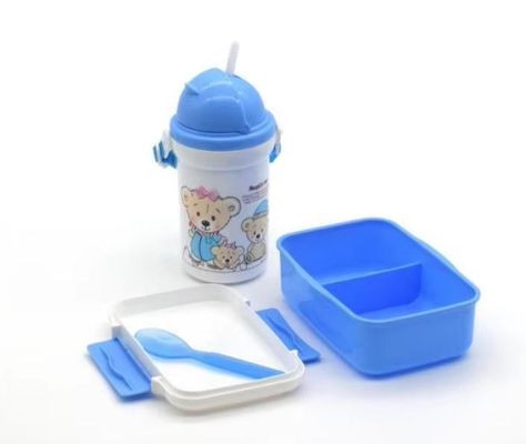 Customized Logo Acceptable Children Cartoon Lunch Box Set with 500ml Straw Kettle