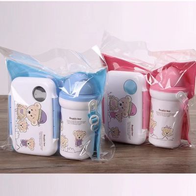 Customized Logo Acceptable Children Cartoon Lunch Box Set with 500ml Straw Kettle