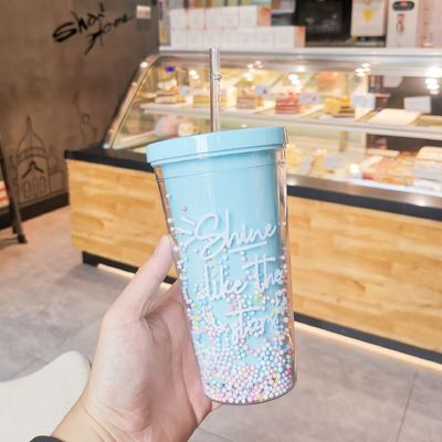 Double Wall 550ml Bpa Free Glitter Ice Cream Tumbler for Travel-Friendly