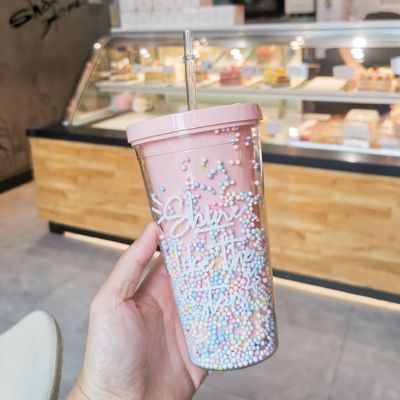 Double Wall 550ml Bpa Free Glitter Ice Cream Tumbler for Travel-Friendly