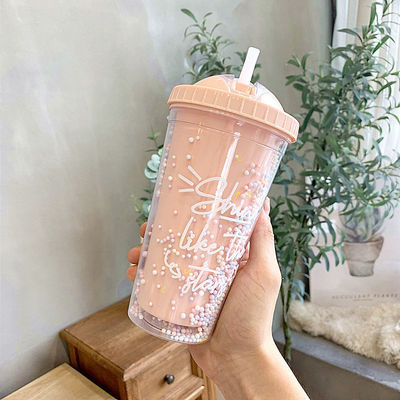 Creative Ice Cream Double Wall 550ml Plastic Cups With Straw Customized Color For Unisex