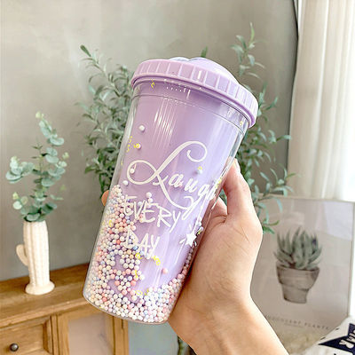 Creative Ice Cream Double Wall 550ml Plastic Cups With Straw Customized Color For Unisex