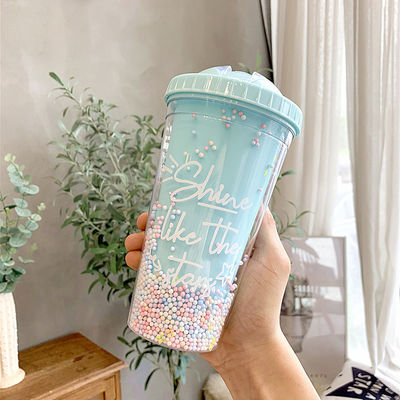 Creative Ice Cream Double Wall 550ml Plastic Cups With Straw Customized Color For Unisex