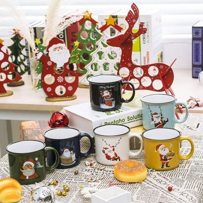 Custom Logo 14 oz Ceramic Christmas Cup Portable Reusable Fun Chocolate Mug Christmas Gift