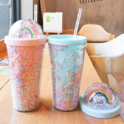 Minimalist Design Style Double Wall Juice Tumbler With Straw for Girls' Convenience
