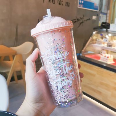 Minimalist Design Style Double Wall Juice Tumbler With Straw for Girls' Convenience