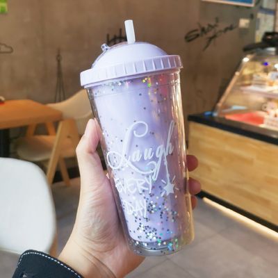 Minimalist Design Style Double Wall Juice Tumbler With Straw for Girls' Convenience