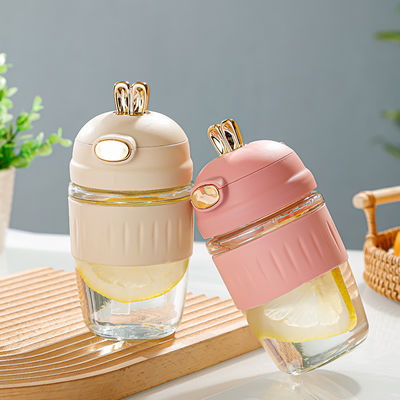 Customized Logo Acceptable 420ml Glass Rabbit Ears Silicone Set for Delicate Gift