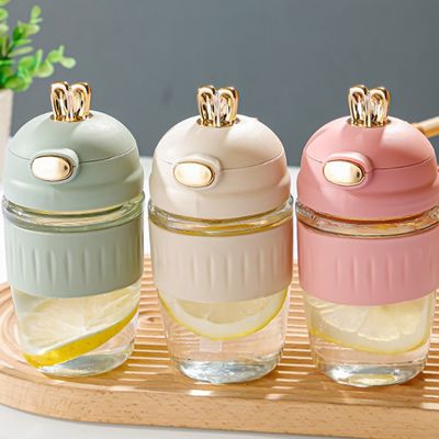 Customized Logo Acceptable 420ml Glass Rabbit Ears Silicone Set for Delicate Gift
