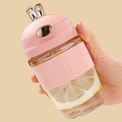 Customized Logo Acceptable 420ml Glass Rabbit Ears Silicone Set for Delicate Gift