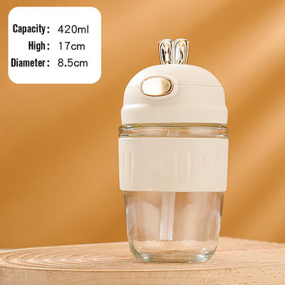 Customized Logo Acceptable 420ml Glass Rabbit Ears Silicone Set for Delicate Gift