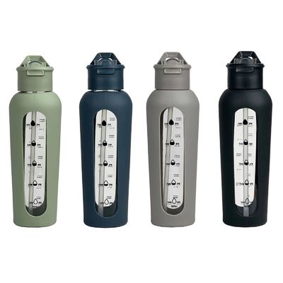 1000ml Customized Color Durable Glass Water Bottle with Straw Lid and Silicone Sleeve