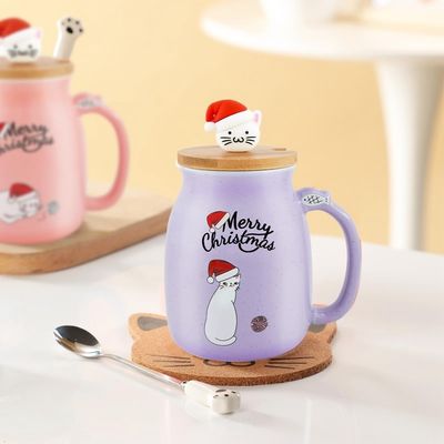 Cute Style 380ml Portable Ceramic Coffee Cup with 3D Little Cat Design and Bamboo Lid