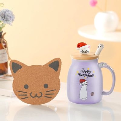 Cute Style 380ml Portable Ceramic Coffee Cup with 3D Little Cat Design and Bamboo Lid