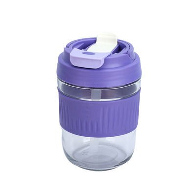 Accepatble OEM/ODM 400/550ml Spill Proof Double Drinking Glass Cup with Silicone Sleeve