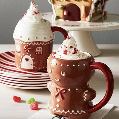 10 oz Cute Cartoon Mugs for Kids Dark Brown Ceramic Christmas Gingerbread Man Mug