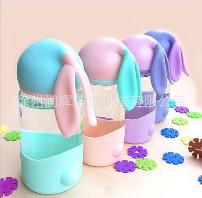 Water Glass Cup with Creative Cartoon Rabbit Design and Portable Leakproof Sealed Design