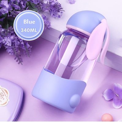 340ml Custom Logo Cute Rabbit Glass Water Bottle for Back to School Leak Proof Portable