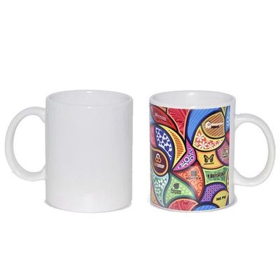 Custom Patterned Ceramic 11oz White Coffee Cup with HANDGRIP Portable Gift