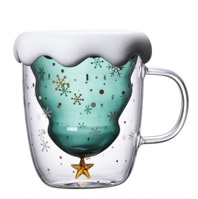 200ml / 300ml Christmas Gift Double Glass Mug With Lid High Borosilicate Coffee Mug