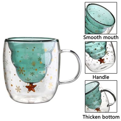 200ml / 300ml Christmas Gift Double Glass Mug With Lid High Borosilicate Coffee Mug