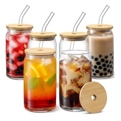 16OZ Glass Leak-proof Reusable Mugs WITH LID and Bamboo Straws 210g for Customer Benefit