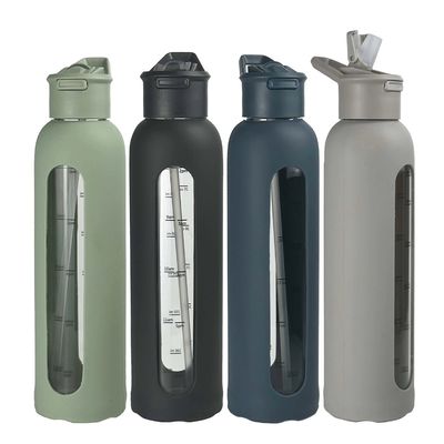 700ml/1000ml Portable Custom Logo Glass Bottles with Silicone Sleeves and Time Stamp