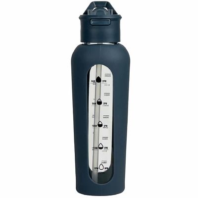 700ml/1000ml Portable Custom Logo Glass Bottles with Silicone Sleeves and Time Stamp