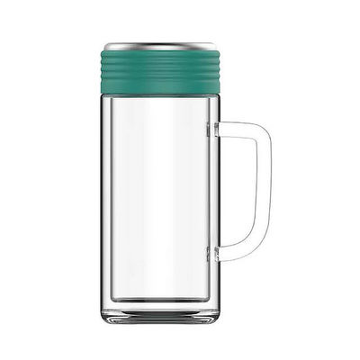 Classical Style Transparent Glass Insulated Water Cup with Handles and Tea Compartments