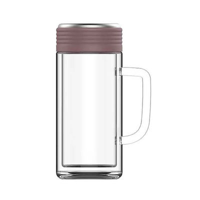 Classical Style Transparent Glass Insulated Water Cup with Handles and Tea Compartments
