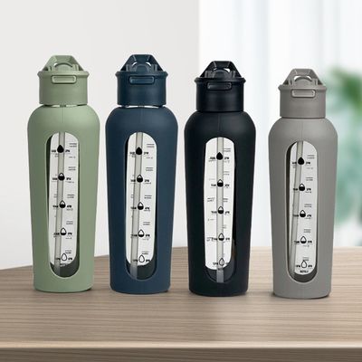 700ml/1000ml Portable Custom Logo Glass Bottles with Silicone Sleeves and Time Stamp