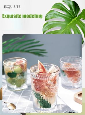 380ml Retro Embossed Gold Border Glass Mug Sunflower Embossed Glass Water Drinking Cup