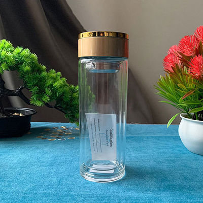 Portable and Leakproof Business Bottle 300ml Transparent Glass Double-wall with Tea Strainer