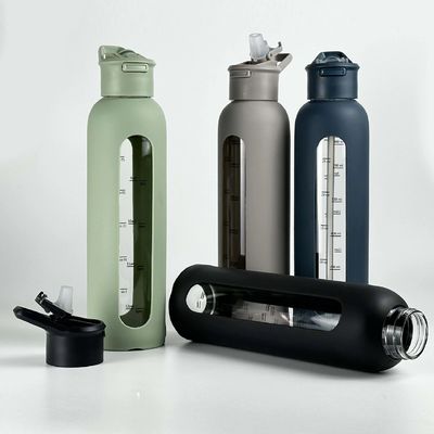 Customized Logo Acceptable 700ml/1000ml Portable Glass Bottle with Time Stamp