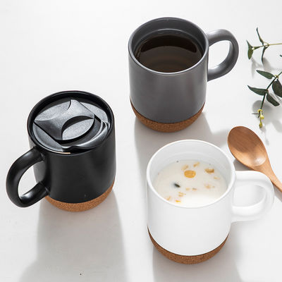 Nordic Design Custom Cork Bottom Spill Proof Lids 15OZ Matte Ceramic Mark Coffee Milk Cup with HANDGRIP
