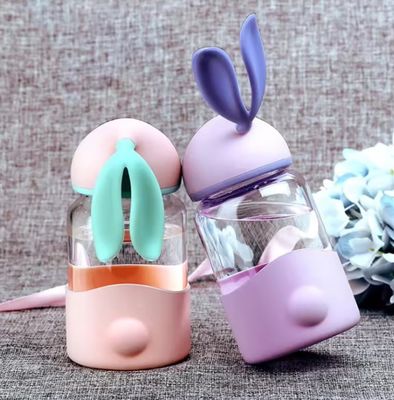 340ml Customized Thermal Insulation Cute Rabbit Ear Glass Water Bottle for Unisex Outdoor