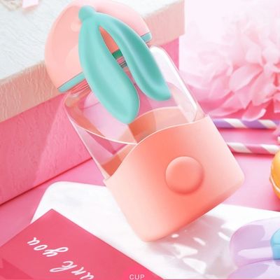 340ml Customized Thermal Insulation Cute Rabbit Ear Glass Water Bottle for Unisex Outdoor