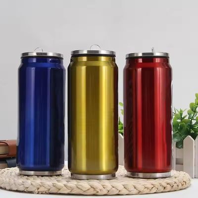 201 Stainless Steel Double Wall Vacuum Insulated Cola Can Bottle with Flip Straw Lid
