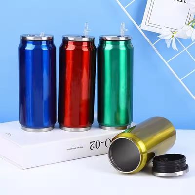 201 Stainless Steel Double Wall Vacuum Insulated Cola Can Bottle with Flip Straw Lid