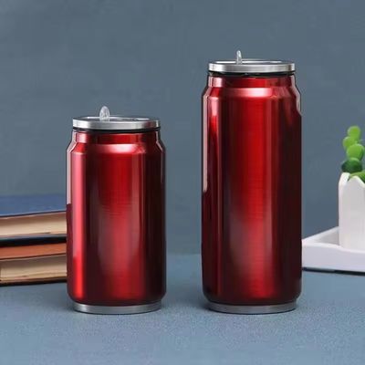 201 Stainless Steel Double Wall Vacuum Insulated Cola Can Bottle with Flip Straw Lid