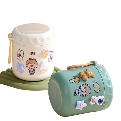 Insulated Breakfast Cup Food Jar 400ml Cute Design Style Thermos Lunch Box with Spoon
