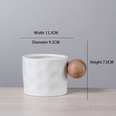 Nordic Style Ceramic Coffee Mug with Wooden Ball Handle 330ML Porcelain Reusable Cups