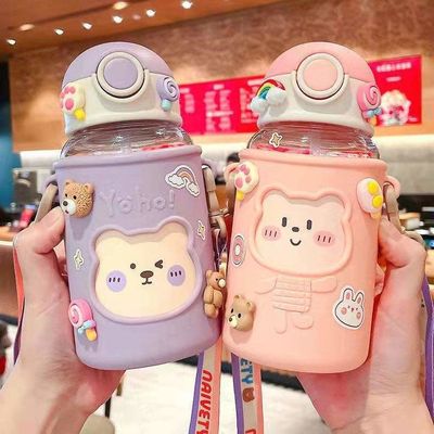 Creative Portable Plastic Cups for Students and Children Leakproof Straw Water Bottle
