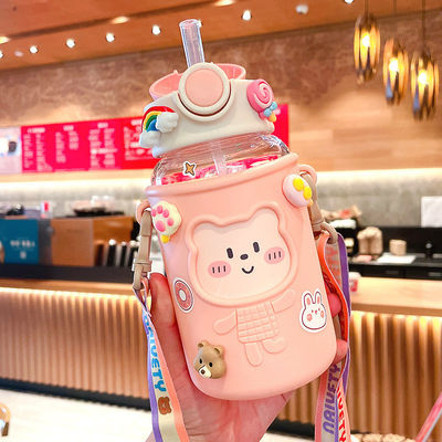 Creative Portable Plastic Cups for Students and Children Leakproof Straw Water Bottle