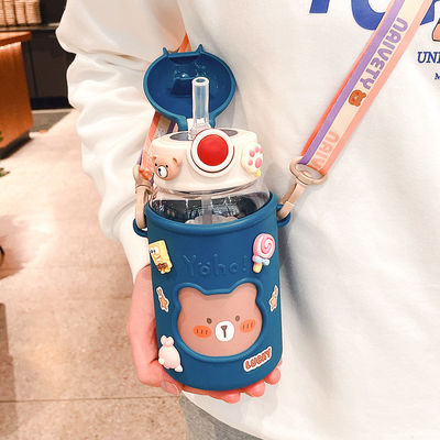 Creative Portable Plastic Cups for Students and Children Leakproof Straw Water Bottle