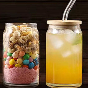 16oz Clear Glass Teacup Coffee Bottle with Wooden Lid and Straw Ideal ' Requirements